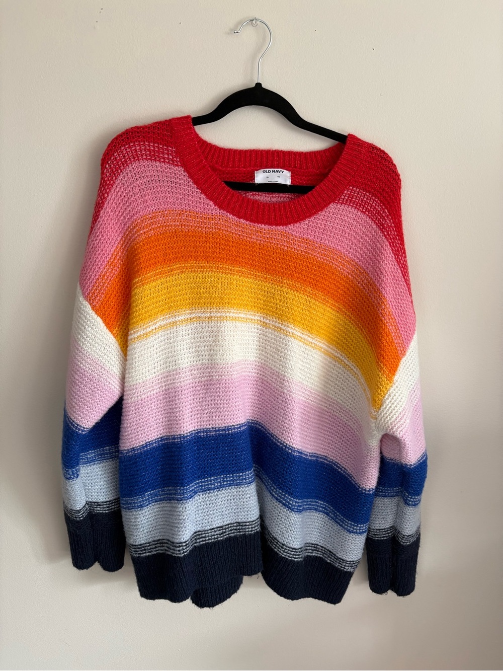 Old Navy Red Pink Orange Yellow Blue Striped Crewneck Sweater